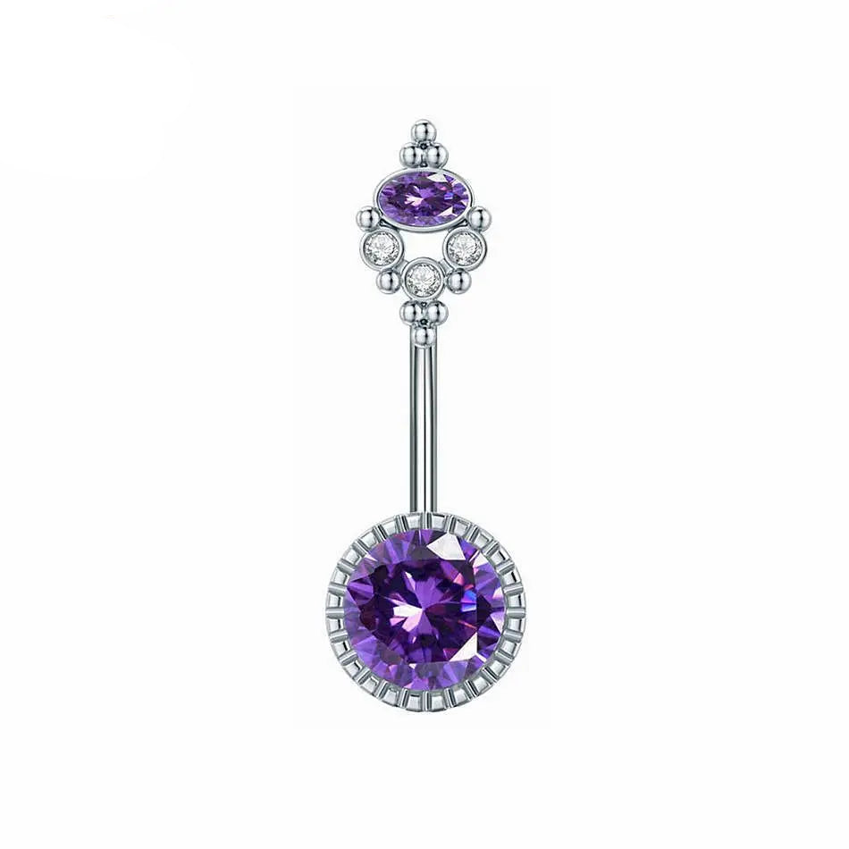 Navel-Belly Button Piercing Jewelry Purple Circular Zircon Titanium or Surgical Steel Bar