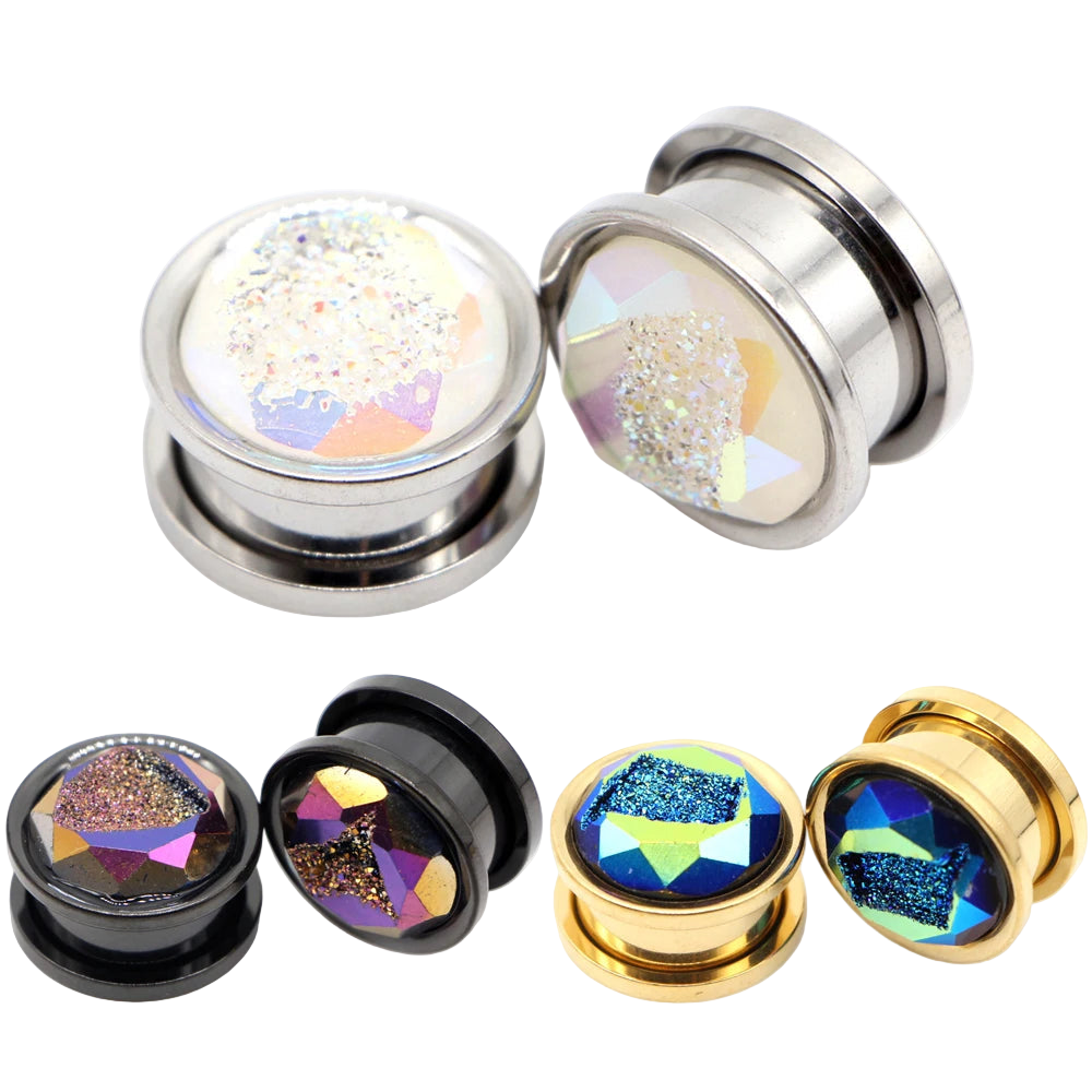 Geode-Like Faux Crystal Plugz Threaded Twist-On 8-25mm
