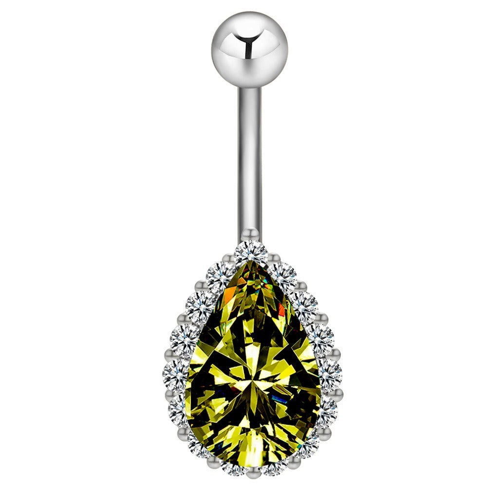 Teardrop Faux Diamond Belly Button Ring 14g