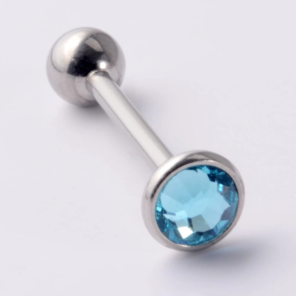 Flat Gem Tongue Ring Barbell