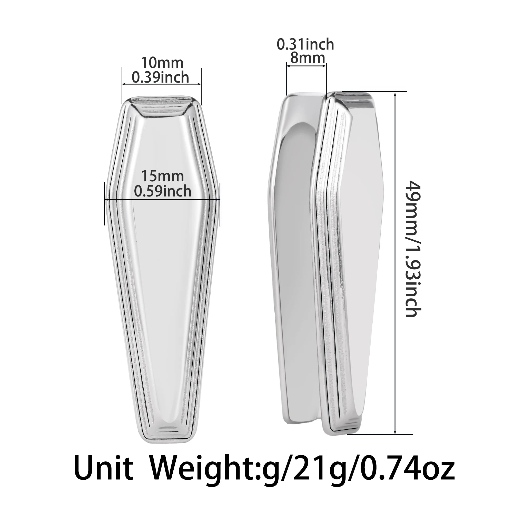 Coffin Weights Silver or Black 8mm