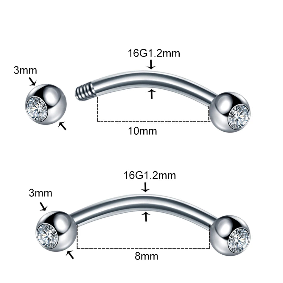 High-Quality Surgical Steel Eyebrow Vertical Libre Bridge Daith Helix Curved Threaded Barbell