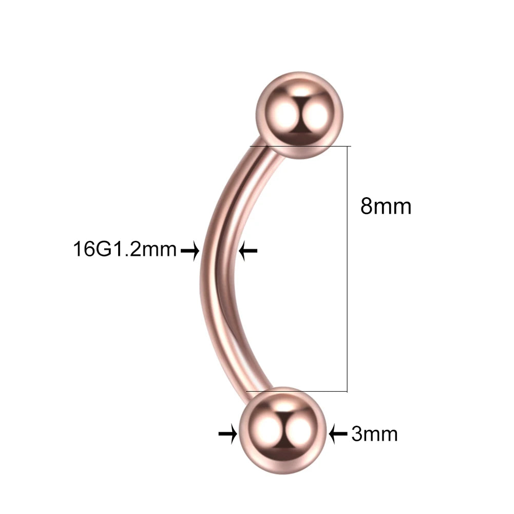 High-Quality Surgical Steel Eyebrow Vertical Libre Bridge Daith Helix Curved Threaded Barbell
