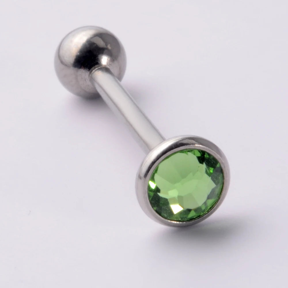 Flat Gem Tongue Ring Barbell