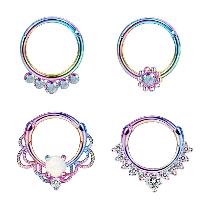 Rainbow Septum Helix Tragus Ring 16g